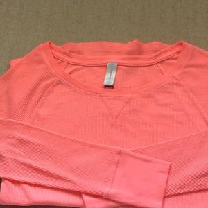 No Boundaries Neon Orange Waffle Knit Long Sleeve Scoop Neck Thermal Top NWOT
